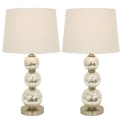 Set of 2 Tri - Tiered Glass Table Lamps (Includes LED Light Bulb) Silver - Decor Therapy