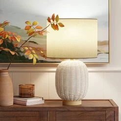 Rattan Table Lamp White (Includes LED Light Bulb) - Threshold™