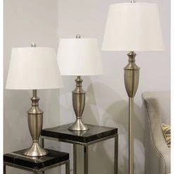 3pc Geneva Floor/Table Lamp Brushed Nickel - StyleCraft