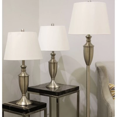 3pc Geneva Floor/Table Lamp Brushed Nickel - StyleCraft 3 3pc Geneva Floor/Table Lamp Brushed Nickel - StyleCraft