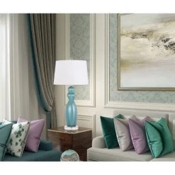 31" Pair of Bristol Aqua Glass Table Lamp - Cal Lighting