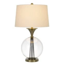 30.5 " Glass and Metal Table Lamp with Hardback Taper Drum Linen Shade Antique Brass - Cal Lighting