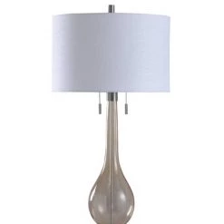 Selsey Glass Table Lamp with Pedestal Base Drum Shade Champagne - StyleCraft