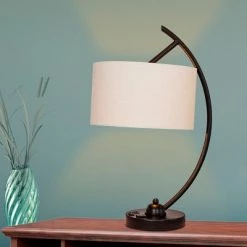 Tech Friendly Arched Task Lamp with 1 Usb & 1 Outlet In Base Black - Fangio Lighting