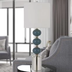 35.5" Malaga Ceramic Slate Pair of Table Lamp Blue/Chrome - Cal Lighting