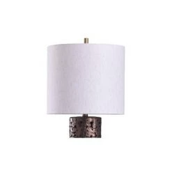 Chesham Floral Open Design Column Table Lamp with Drum Shade Brass - StyleCraft