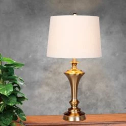 2pk Pedestal Base Metal Table Lamps in Plated Antique Gold - Fangio Lighting