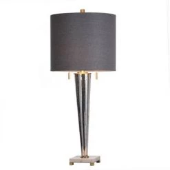 Jasper Transitional Pillar Design Glass Body Table Lamp with Fabric Shade Chrome - StyleCraft