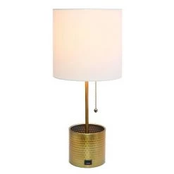 Hammered Metal Organizer Table Lamp with USB Charging Port and Fabric Shade - Simple Designs Pink