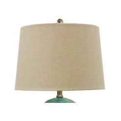 Turquoise Ceramic Table Lamp with Beige Hardback Linen Shade - StyleCraft