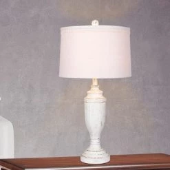 Distressed Formal Resin Table Lamps Cottage Antique White - Fangio Lighting