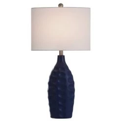 Large Round Transitional Dimpled Moulded Table Lamp Blue - StyleCraft