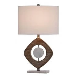 Glass/Marble Disc Framed by Wood Moulded Table Lamp with Marble Base - StyleCraft