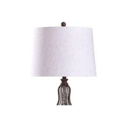 Loca Table Lamps Store 27 Yarrow Caged Metal Wire Design Table Lamp with Tapered Drum Shade Bronze - StyleCraft