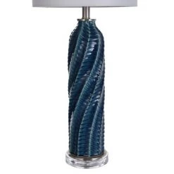Cylindrical Table Lamp with Diagonal Texture and Acrylic Base Blue - StyleCraft
