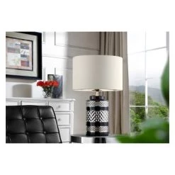 26.5" Modern Ceramic Table Lamp (Includes CFL Light Bulb) Black - Ore International