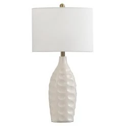 Large Round Transitional Dimpled Moulded Table Lamp White - StyleCraft