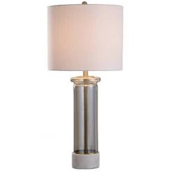 Royal Gate Glass Pillar Table Lamp with Marble Base Drum Shade White - StyleCraft