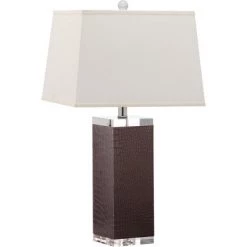 (Set of 2) 27" Deco Leather Table Lamp Brown (Includes CFL Light Bulb) - Safavieh