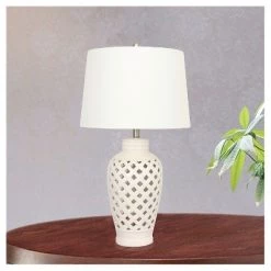Fangio Lighting Ceramic Table Lamp with Lattice Design - White (26")