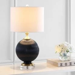 JONATHAN Y 26.5" LED Glass/Crystal Table Lamp - JONATHAN Y Navy