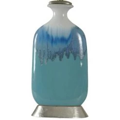 Beach Grove Blue Glaze Ceramic Table Lamp with White Hardback Fabric Shade - StyleCraft