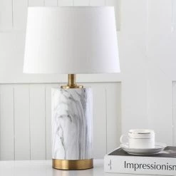 18.3" Clarabel Marble Table Lamp White/Black (Includes CFL Light Bulb) - Safavieh