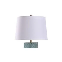 Sea Dimpled Glass Table Lamp with Tapered Drum Shade Blue - StyleCraft