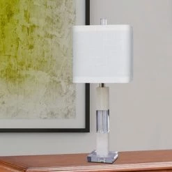 Fangio Lighting Stacked Block Crystal And Snow Marble Table Lamps Clear