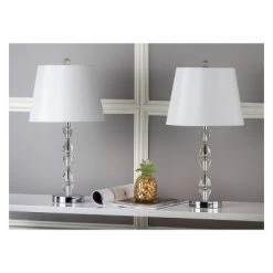 (Set of 2) 24.5" Deco Prisms Crystal Lamp Clear (Includes CFL Light Bulb) - Safavieh