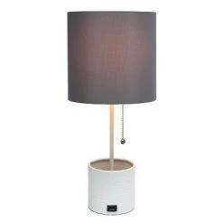 Hammered Metal Organizer Table Lamp with USB Charging Port and Fabric Shade White/Gray - Simple Designs