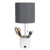 Hammered Metal Organizer Table Lamp with USB Charging Port and Fabric Shade White/Gray - Simple Designs -Loca Table Lamps Store unnamed file 1832