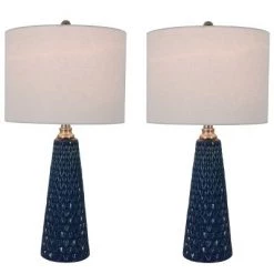26.5" Set of Two Jameson Textured Ceramic Table Lamp Cobalt Blue - Decor Therapy