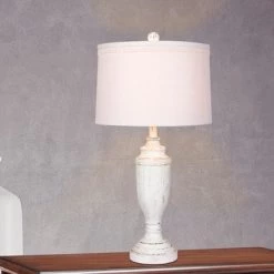 Distressed Formal Resin Table Lamp Cottage Antique White - Fangio Lighting