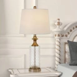 26.5" Breda Glass Table Lamp with Taper Drum Hardback Fabric Shade Copper - Cal Lighting