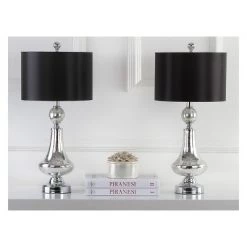 (Set of 2) 25.5" Mercury Crackle Glass Table Lamp Ivory/Silver (Includes CFL Light Bulb) - Safavieh