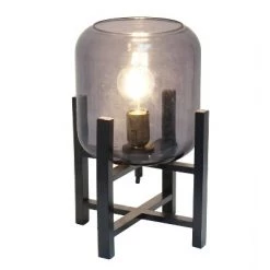 Loca Table Lamps Store 31 Wood Mounted Table Lamp with Glass Cylinder Shade Smoke - Simple Designs