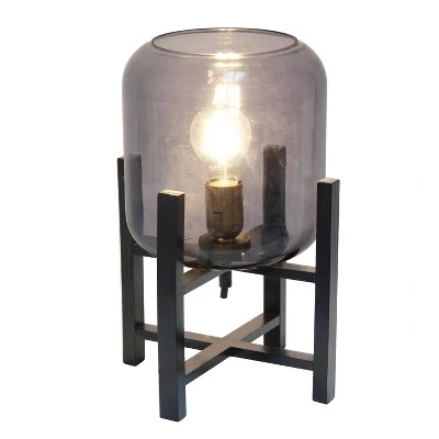 Wood Mounted Table Lamp with Glass Cylinder Shade Smoke - Simple Designs 3 Wood Mounted Table Lamp with Glass Cylinder Shade Smoke - Simple Designs
