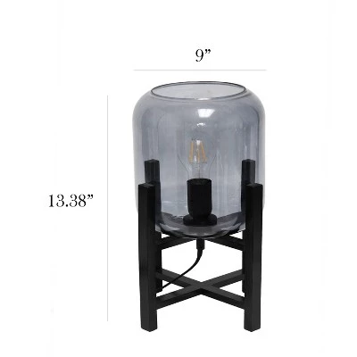 Wood Mounted Table Lamp with Glass Cylinder Shade Smoke - Simple Designs 4 Wood Mounted Table Lamp with Glass Cylinder Shade Smoke - Simple Designs - Image 2