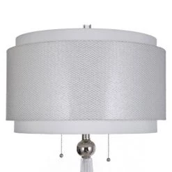 Elegant Glass Column Table Lamp with Crystal Round Base and Two Layer Designer Fabric Shade - StyleCraft