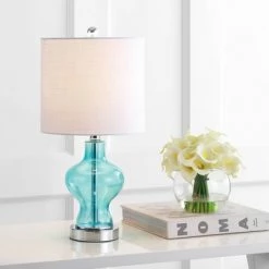 JONATHAN Y 20.5" Glass/Metal Mer Table Lamp (Includes LED Light Bulb) Blue - JONATHAN Y
