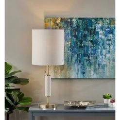 Vanessa Table Lamp Antique Brass with Textured Ceramic Cream - Adesso