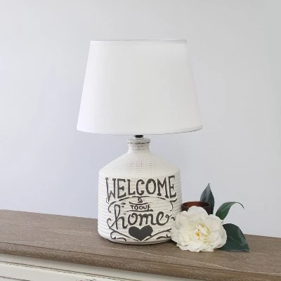 Welcome Home Rustic Ceramic Foyer Entryway Accent Table Lamp with Fabric Shade White - Simple Designs 4 Welcome Home Rustic Ceramic Foyer Entryway Accent Table Lamp with Fabric Shade White - Simple Designs - Image 2