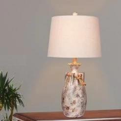 Distressed Jug with Rope Collar Resin Table Lamp in Antique Natural - Fangio Lighting