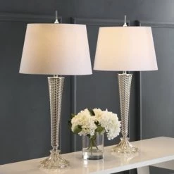 JONATHAN Y (Set of 2) 32" Caterina Glass Table Lamp (Includes LED Light Bulb) Champagne - JONATHAN Y