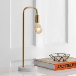 JONATHAN Y 20.5" Metal/Marble Minimalist Glam Pipe Table Lamp (Includes LED Light Bulb) Brass - Jonathan Y