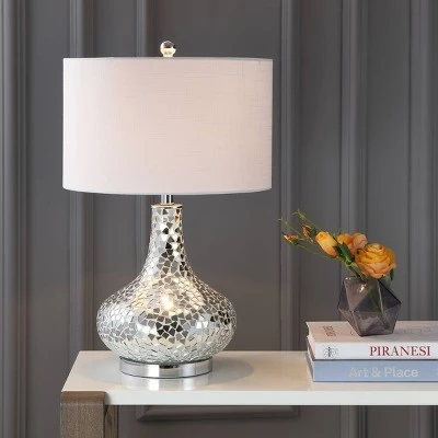 JONATHAN Y 26" Emilia Mirrored Mosaic Table Lamp (Includes LED Light Bulb) Silver - JONATHAN Y 3 JONATHAN Y 26" Emilia Mirrored Mosaic Table Lamp (Includes LED Light Bulb) Silver - JONATHAN Y