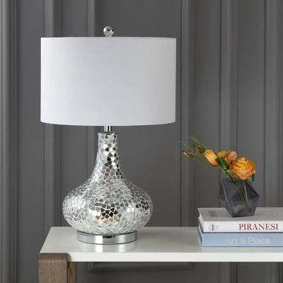 JONATHAN Y 26" Emilia Mirrored Mosaic Table Lamp (Includes LED Light Bulb) Silver - JONATHAN Y 4 JONATHAN Y 26" Emilia Mirrored Mosaic Table Lamp (Includes LED Light Bulb) Silver - JONATHAN Y - Image 2