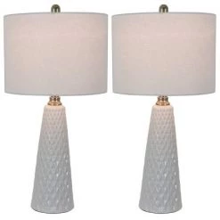 26" Set of Two Jameson Textured Ceramic Table Lamp White - Decor Therapy