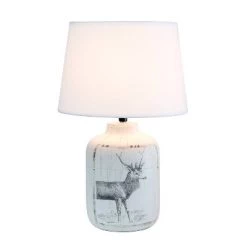 Rustic Deer Buck Nature Printed Ceramic Accent Table Lamp with Fabric Shade White - Simple Designs